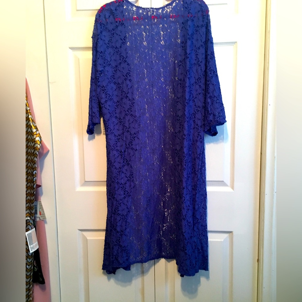 Lularoe duster/topper vivid blue lace sz large